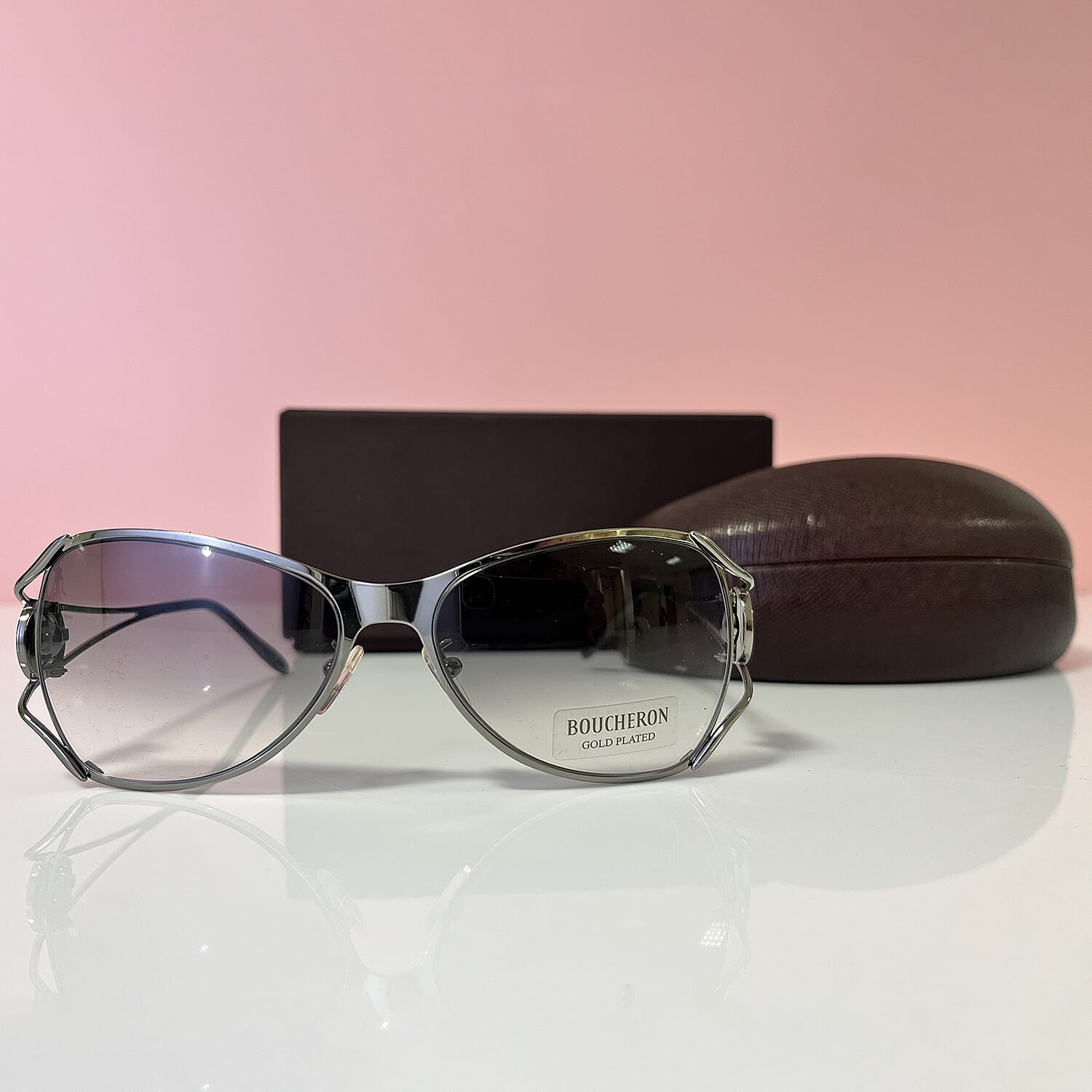 BOUCHERON Luxury Silver Square Sunglasses - Embellished Metal Frame