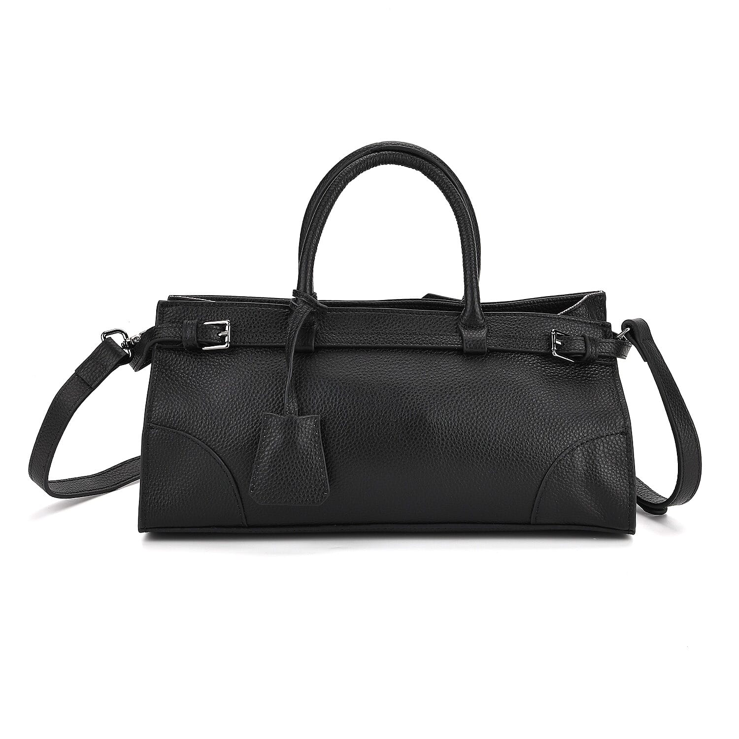 Genuine Leather Mini Handbag - Black
