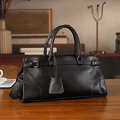 Designer Inspired - Genuine Leather Mini Handbag - Black