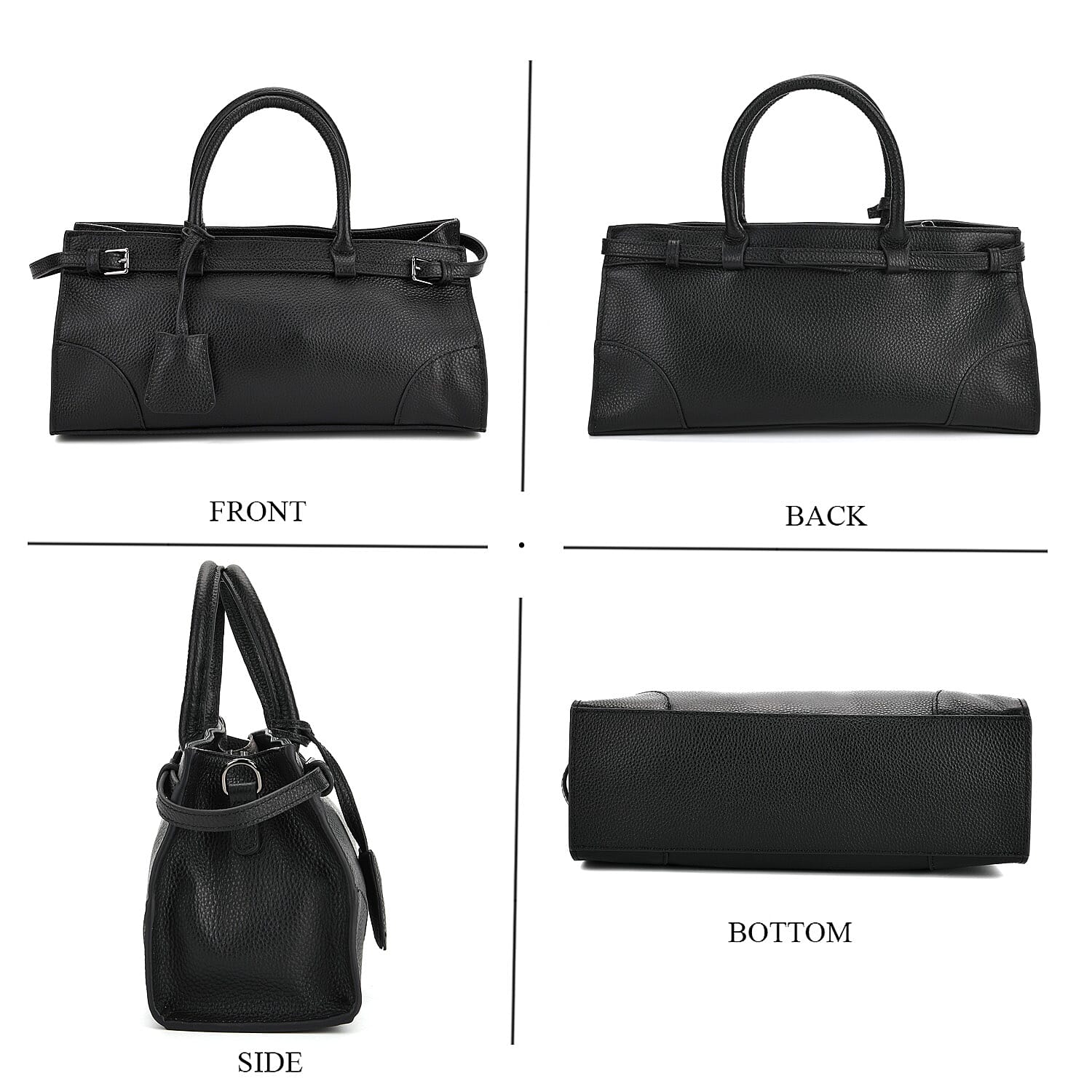 Genuine Leather Mini Handbag - Black