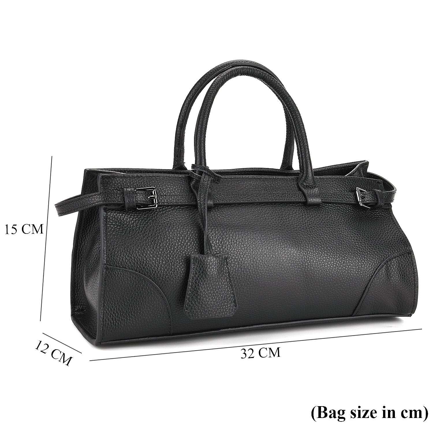 Genuine Leather Mini Handbag - Black