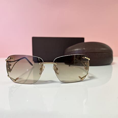 BOUCHERON PARIS Luxury Gold Plated UV400 Rimless Sunglasses - Gradient Gold Black Lenses