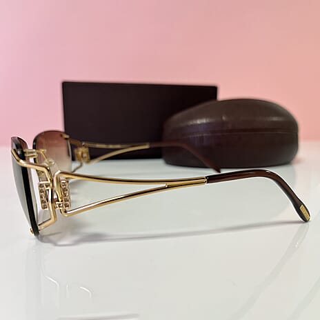 BOUCHERON PARIS Luxury Gold Plated UV400 Rimless Sunglasses - Gradient Gold Black Lenses