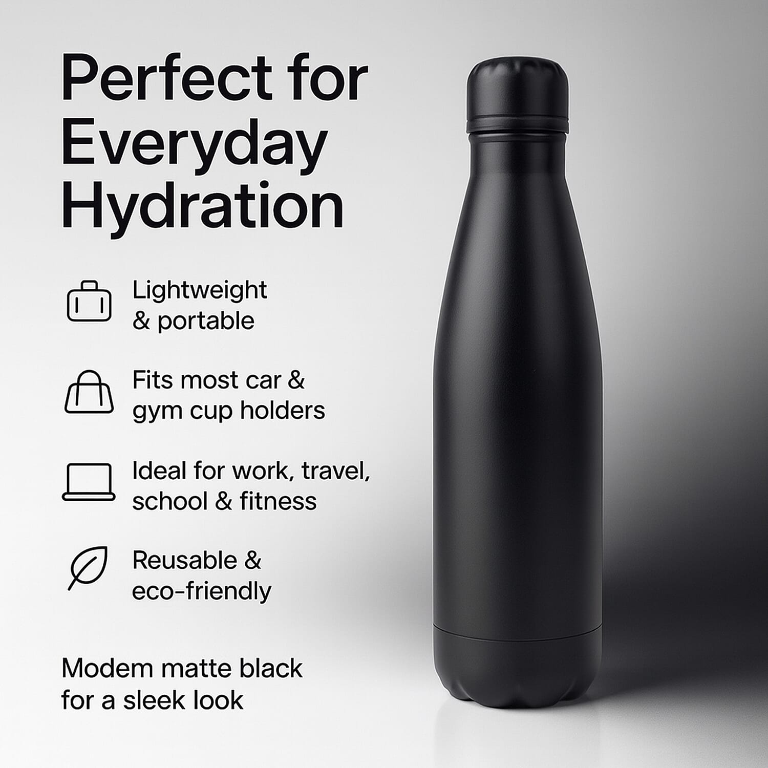 Stay Hydrated with HD Water Bottle (500ml) - Black