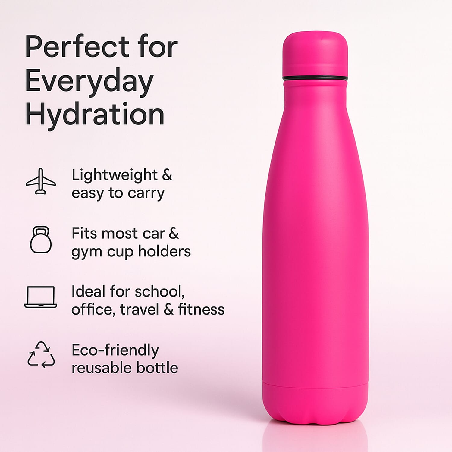 Stay Hydrated with HD Water Bottle (500ml) - Hot Pink