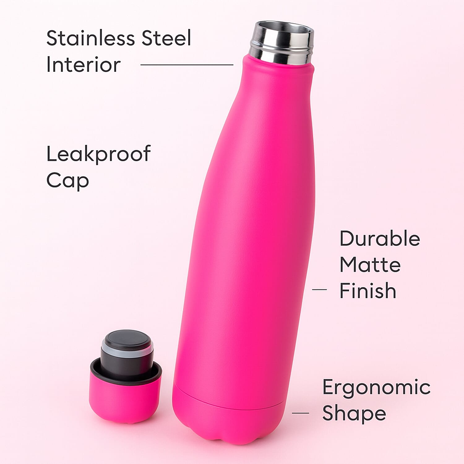 Stay Hydrated with HD Water Bottle (500ml) - Hot Pink