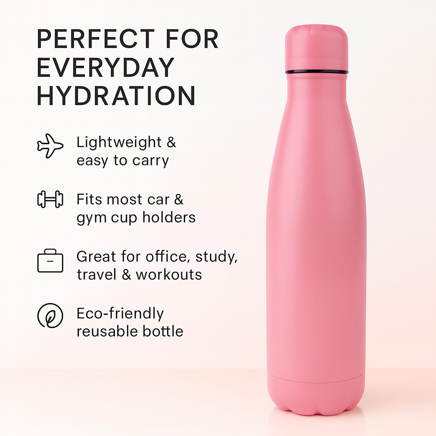 Stay Hydrated with HD Water Bottle (500ml) - Pink