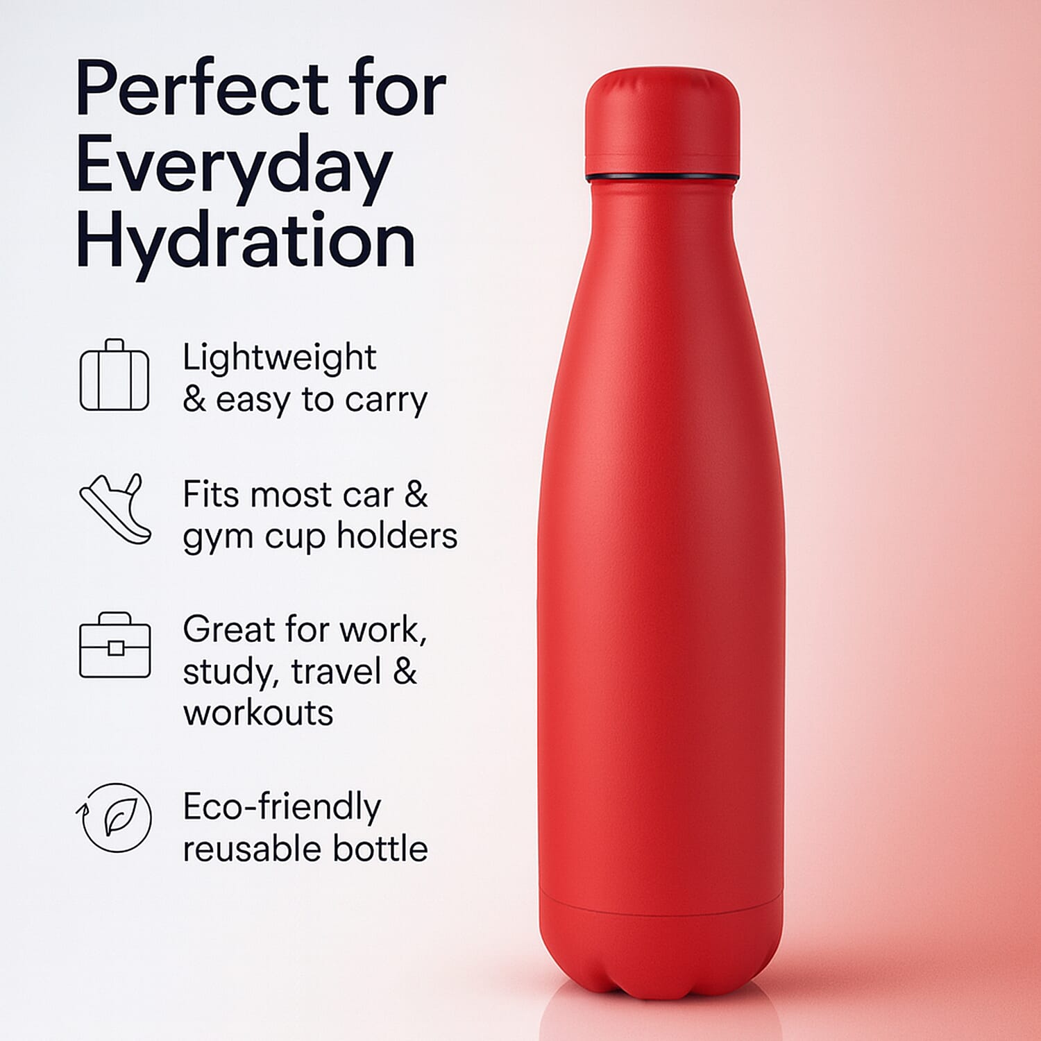 Stay Hydrated with HD Water Bottle (500ml) - Red