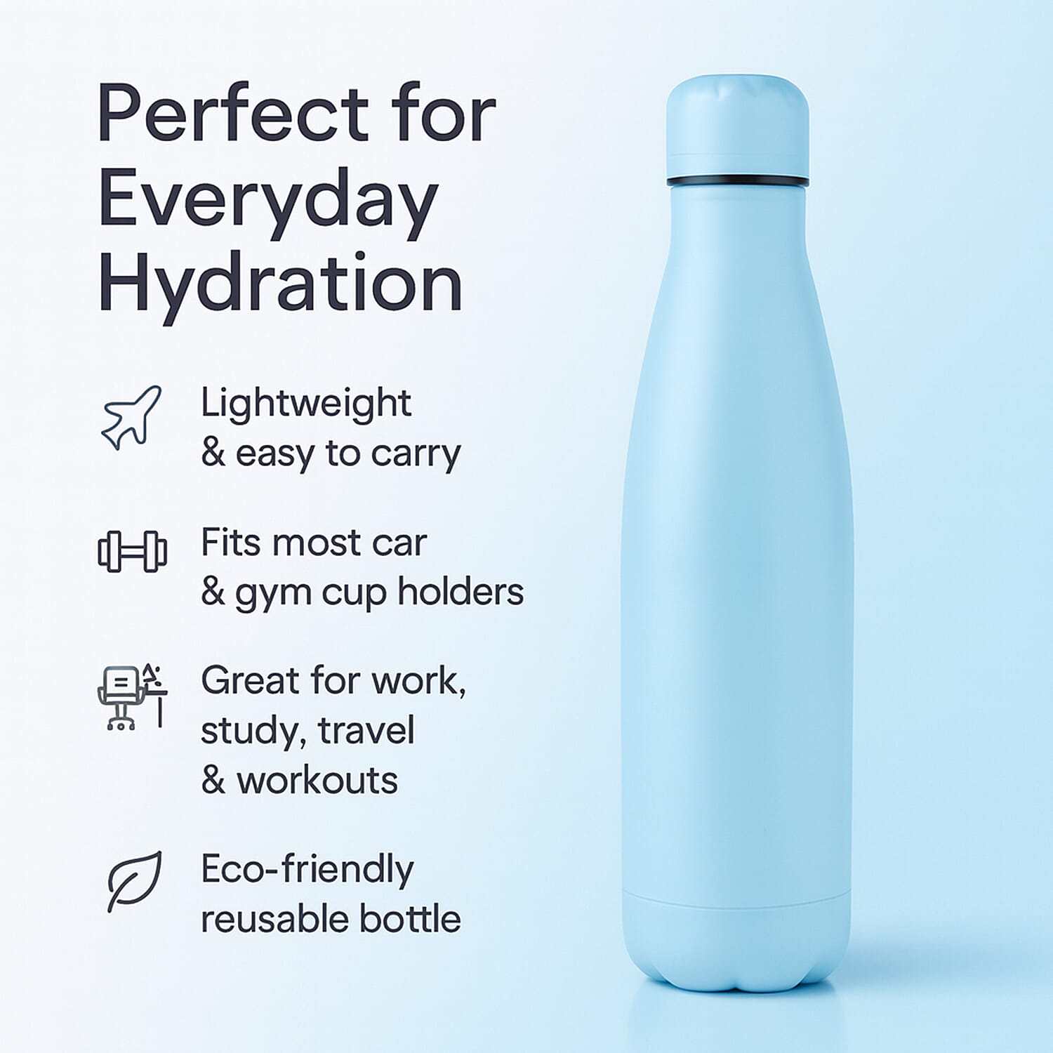 Stay Hydrated with HD Water Bottle (500ml) - Sky Blue