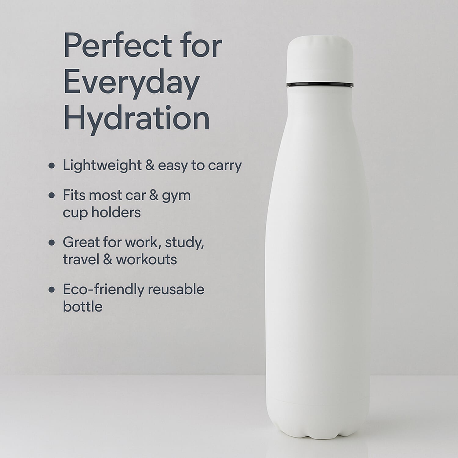 Stay Hydrated with HD Water Bottle (500ml) - White