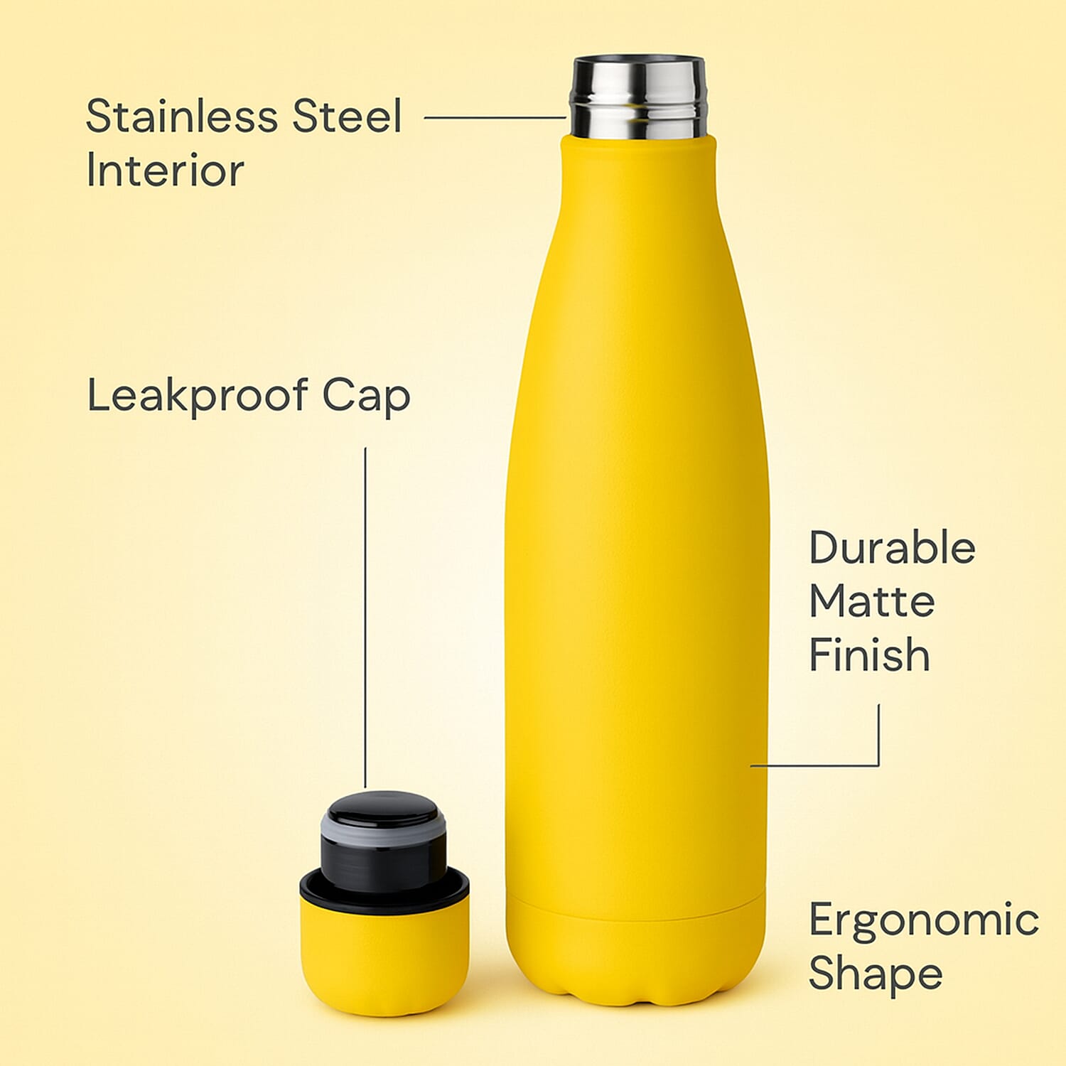 Stay Hydrated with HD Water Bottle (500ml) - Yellow