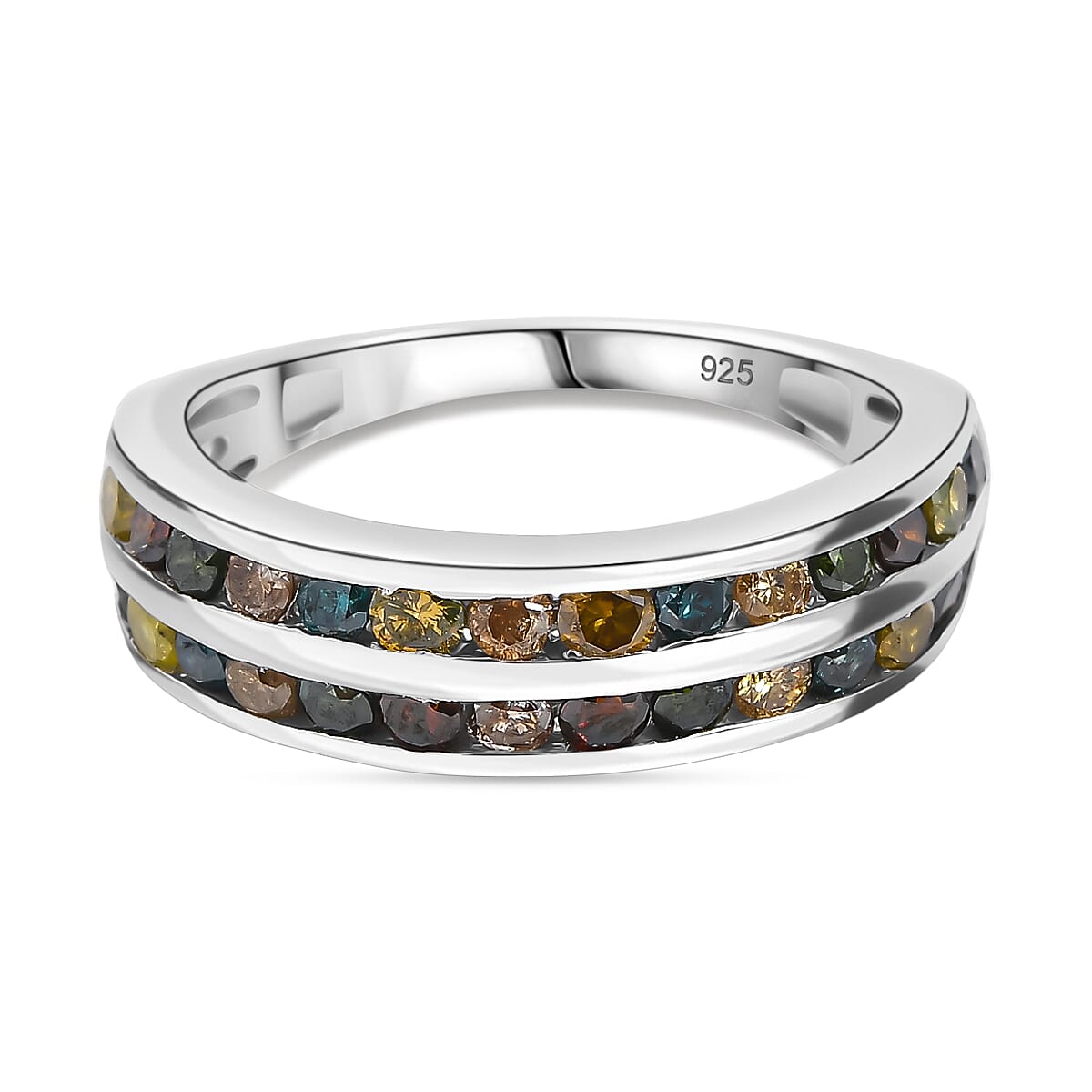 Champagne Diamond & Multi Gemstones Ring in Rhodium Overlay Sterling Silver 1.00 Ct.