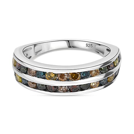 Champagne Diamond & Multi Gemstones Ring in Rhodium Overlay Sterling Silver 1.00 Ct.