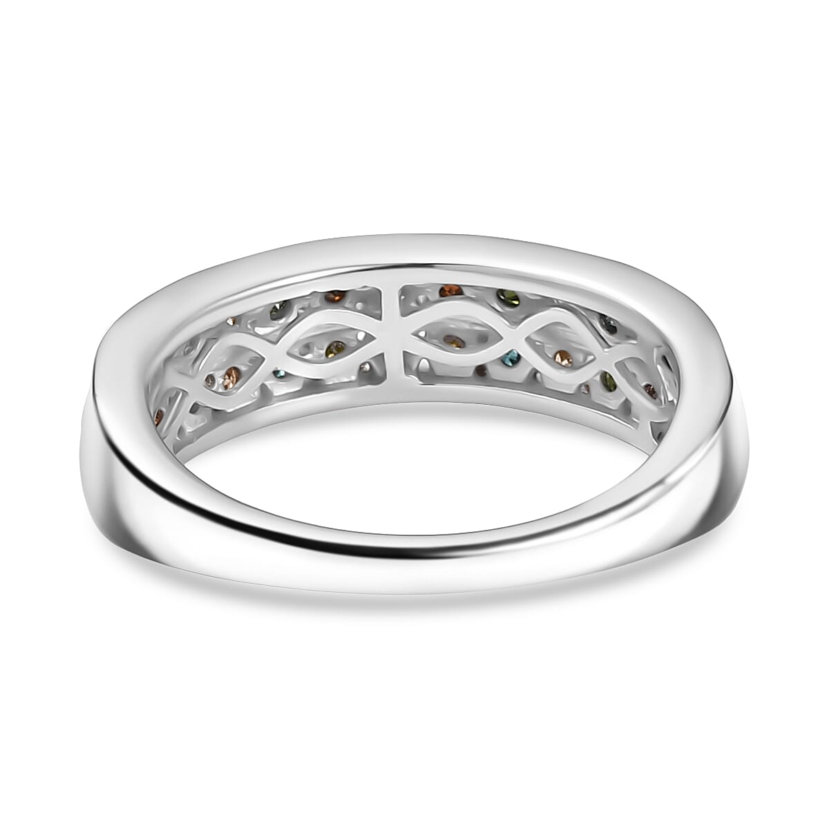 Champagne Diamond & Multi Gemstones Ring in Rhodium Overlay Sterling Silver 1.00 Ct.