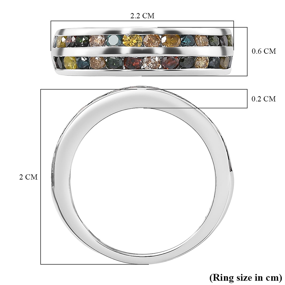 Champagne Diamond & Multi Gemstones Ring in Rhodium Overlay Sterling Silver 1.00 Ct.