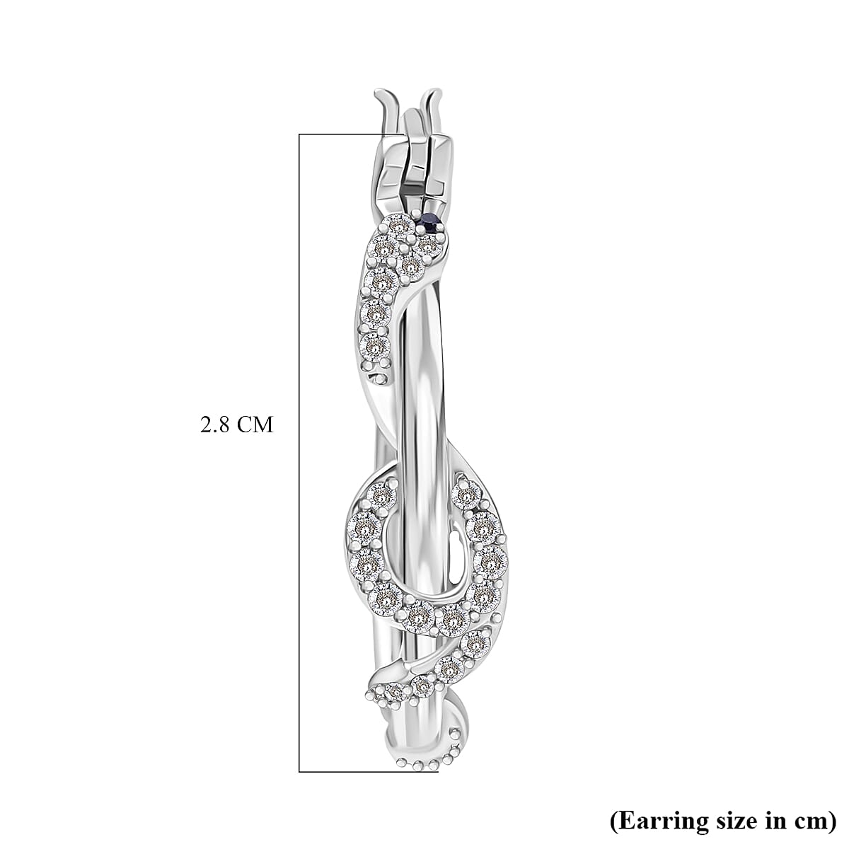 White Diamond, Black Diamond J Hoop Half Hoop Earring with Clasp in Rhodium Overlay Sterling Silver 0.50 Ct, Silver wt. 6.95 Gms.