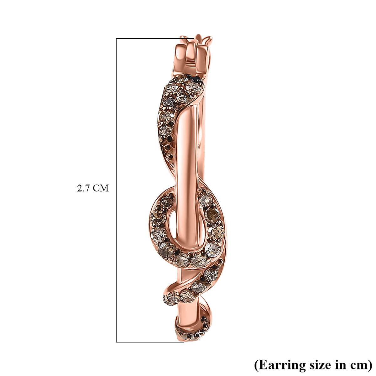 Champagne Diamond, Black Diamond J Hoop Half Hoop Earring with Clasp in 18K Vermeil Rose Gold Plated Sterling Silver 0.50 Ct, Silver wt. 6.47 Gms. Champagne Diamond, Black Diamond J Hoop Half Hoop Earring with Clasp in 18K Vermeil Rose Gold Plated Sterling Silver 0.50 Ct, Silver wt. 6.47 Gms.