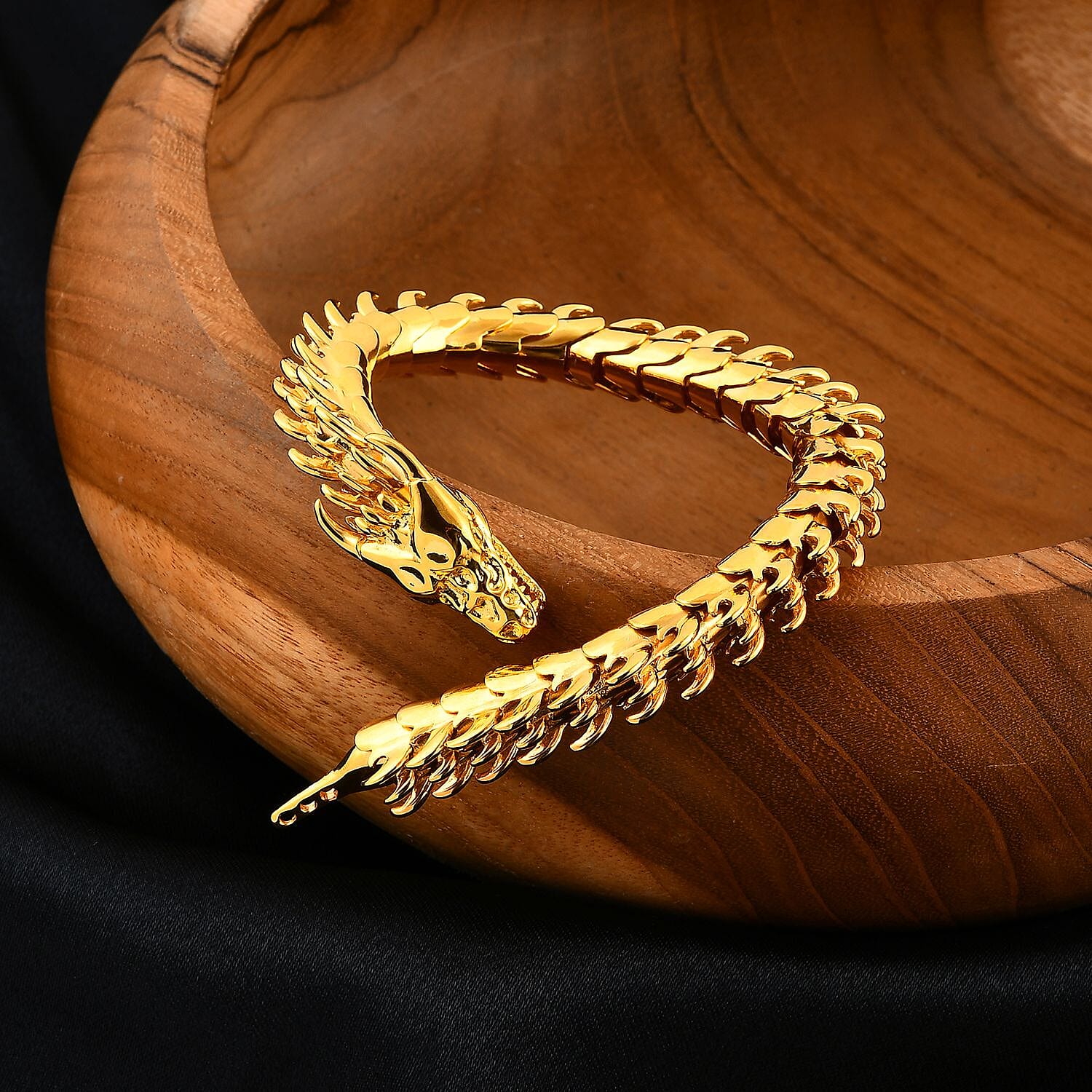 Royal Bali Collection Sterling Silver 22K Vermeil Yellow Gold Plated Dragon Bracelet (Size 8), Silver Wt. 64.95 Gms.