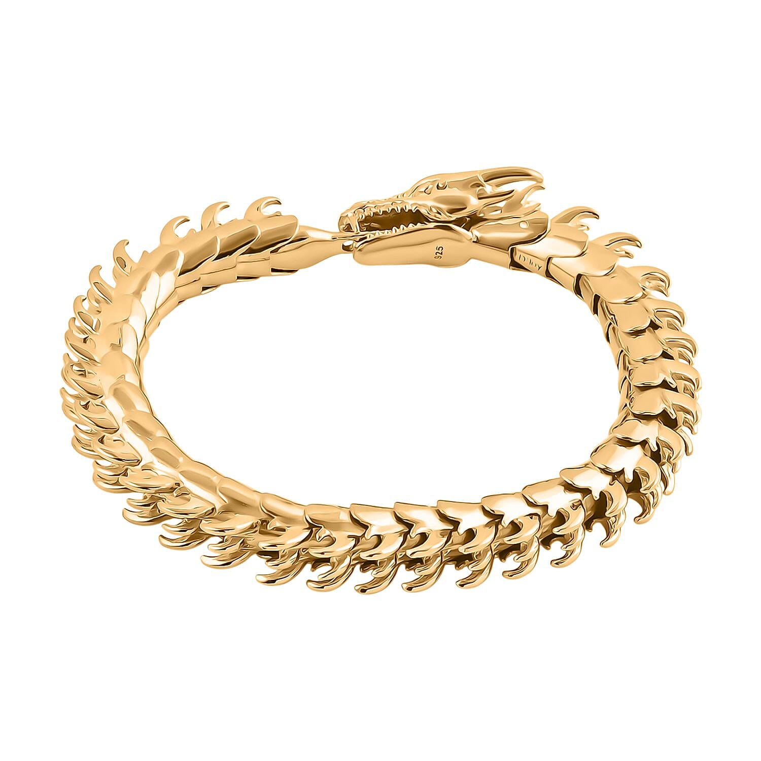 Royal Bali Collection Sterling Silver 22K Vermeil Yellow Gold Plated Dragon Bracelet (Size 8), Silver Wt. 64.95 Gms.