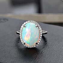 LUXURIANT AAAA Natural Ethiopian Opal Lab Grown Diamond Ring in 950 Platinum