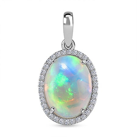 Luxuriant 950 Platinum AAAA Ethiopian Opal Lab Grown Diamond (SI-GH) Solitaire Pendant 6.50 Ct, Platinum Wt. 4.55 Gms.