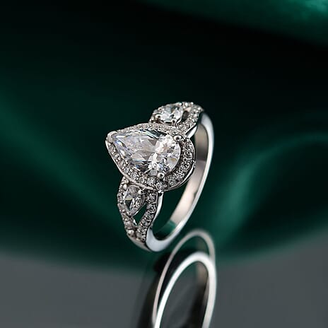 Swarovski Zirconia Ring in Rhodium Overlay Sterling Silver 3.71 Ct.