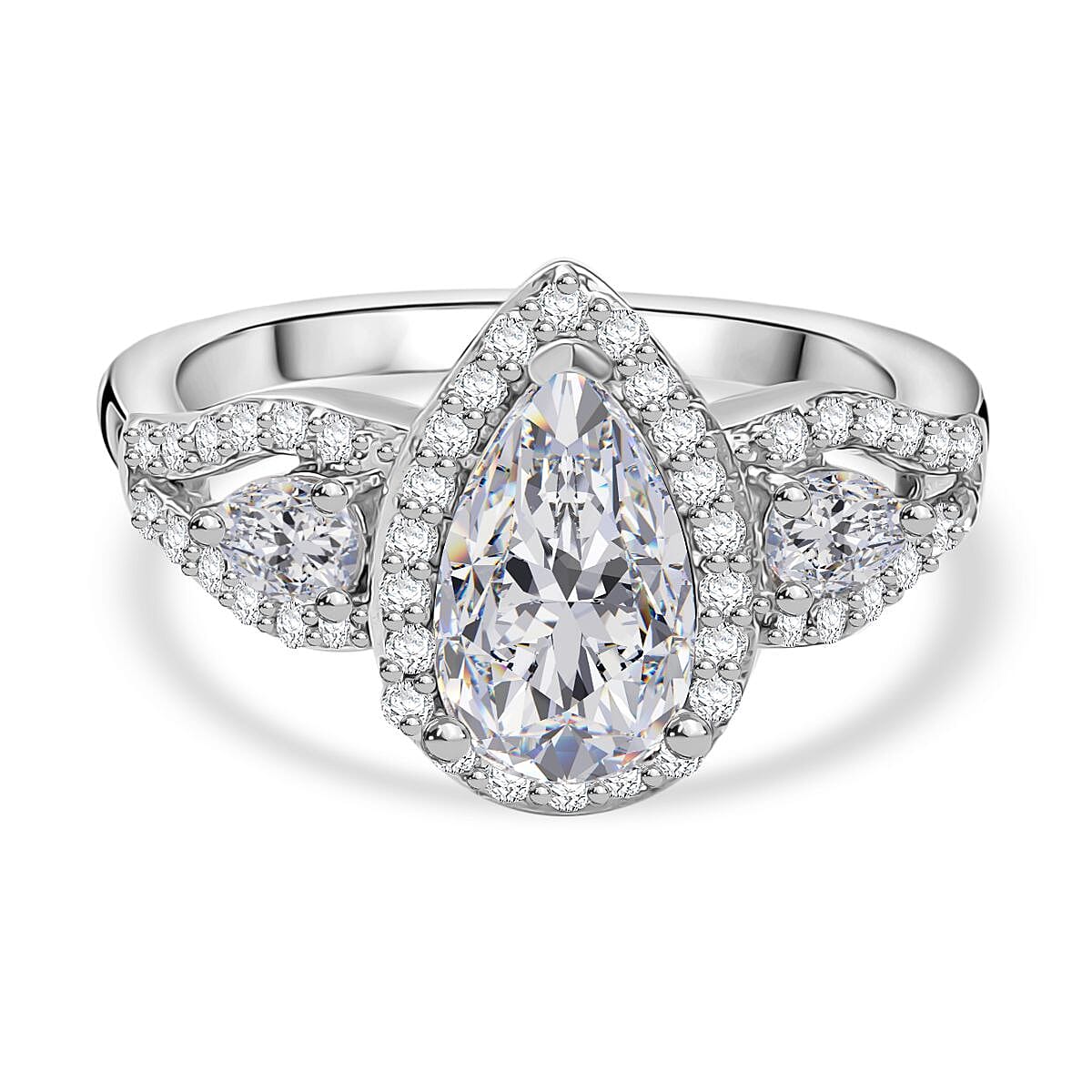 Swarovski Zirconia Halo Ring in Rhodium Overlay Sterling Silver 3.71 Ct.
