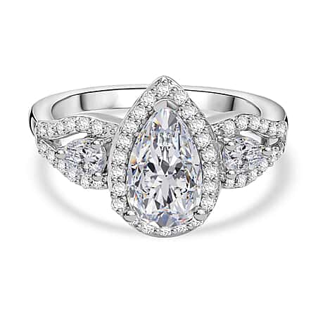 Swarovski Zirconia Halo Ring in Rhodium Overlay Sterling Silver 3.71 Ct.