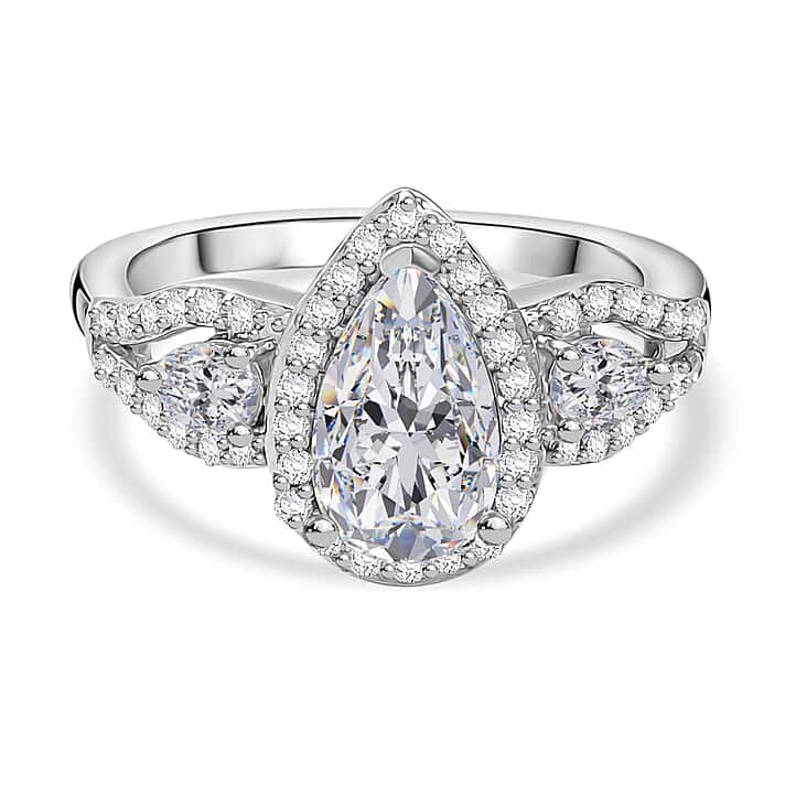 Swarovski Zirconia Halo Ring in Rhodium Overlay Sterling Silver 3.71 Ct.
