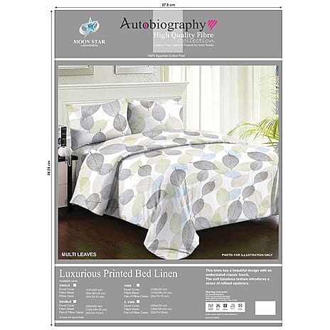 Luxurious Set of 4 - Multi leaves Printed Duvet & Fitted Sheet with 2 Pillow Cases - Double