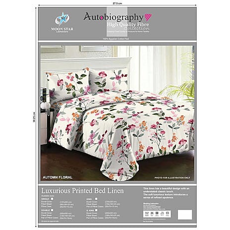 Set of 4 - Blossom Printed Duvet, Pillowcase and Fitted Sheet - King