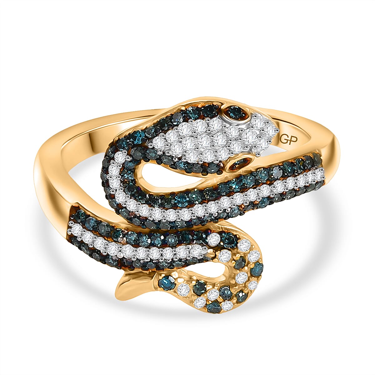 GP - Serpentine Collection White Diamond & Kanchanaburi Blue Sapphire Ring in 18K Vermeil Yellow Gold Plated Sterling Silver
