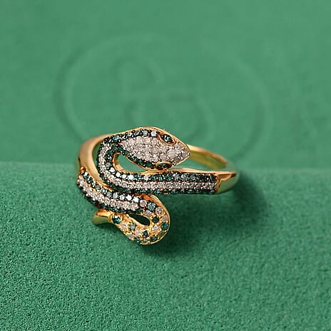 GP Serpentine Collection - White Diamond & Kanchanaburi Blue Sapphire Ring in 18K Vermeil Yellow Gold Plated Sterling Silver