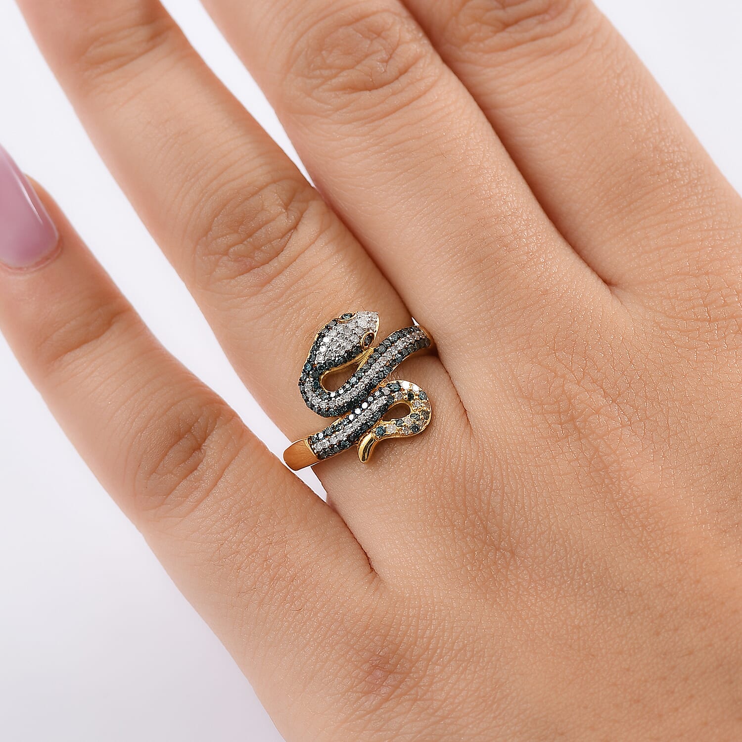 GP - Serpentine Collection White Diamond & Kanchanaburi Blue Sapphire Ring in 18K Vermeil Yellow Gold Plated Sterling Silver