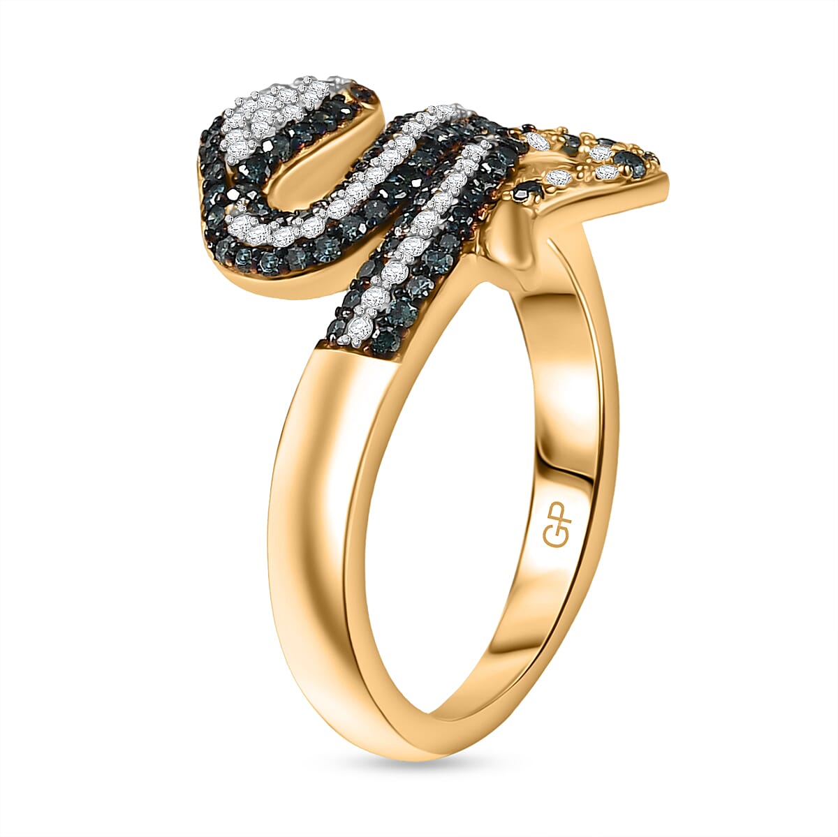 GP - Serpentine Collection White Diamond & Kanchanaburi Blue Sapphire Ring in 18K Vermeil Yellow Gold Plated Sterling Silver