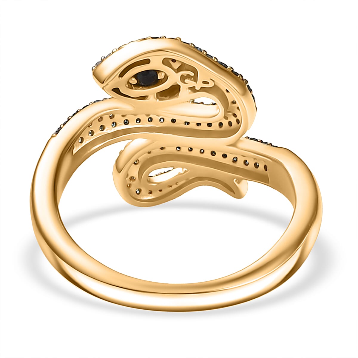 GP - Serpentine Collection White Diamond & Kanchanaburi Blue Sapphire Ring in 18K Vermeil Yellow Gold Plated Sterling Silver