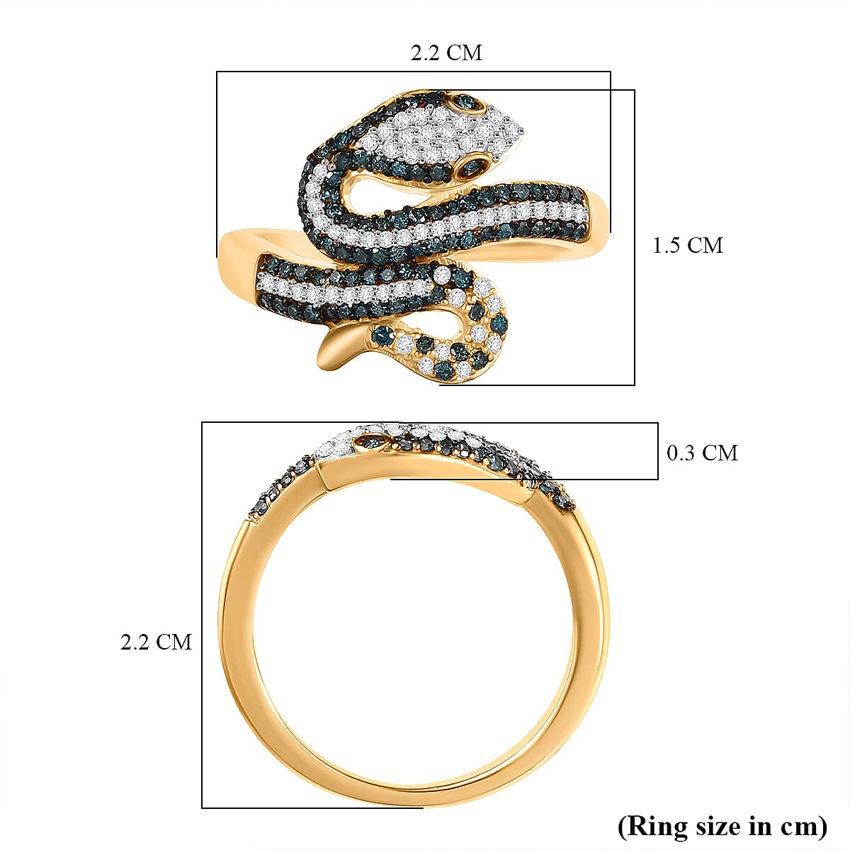 GP - Serpentine Collection White Diamond & Kanchanaburi Blue Sapphire Ring in 18K Vermeil Yellow Gold Plated Sterling Silver