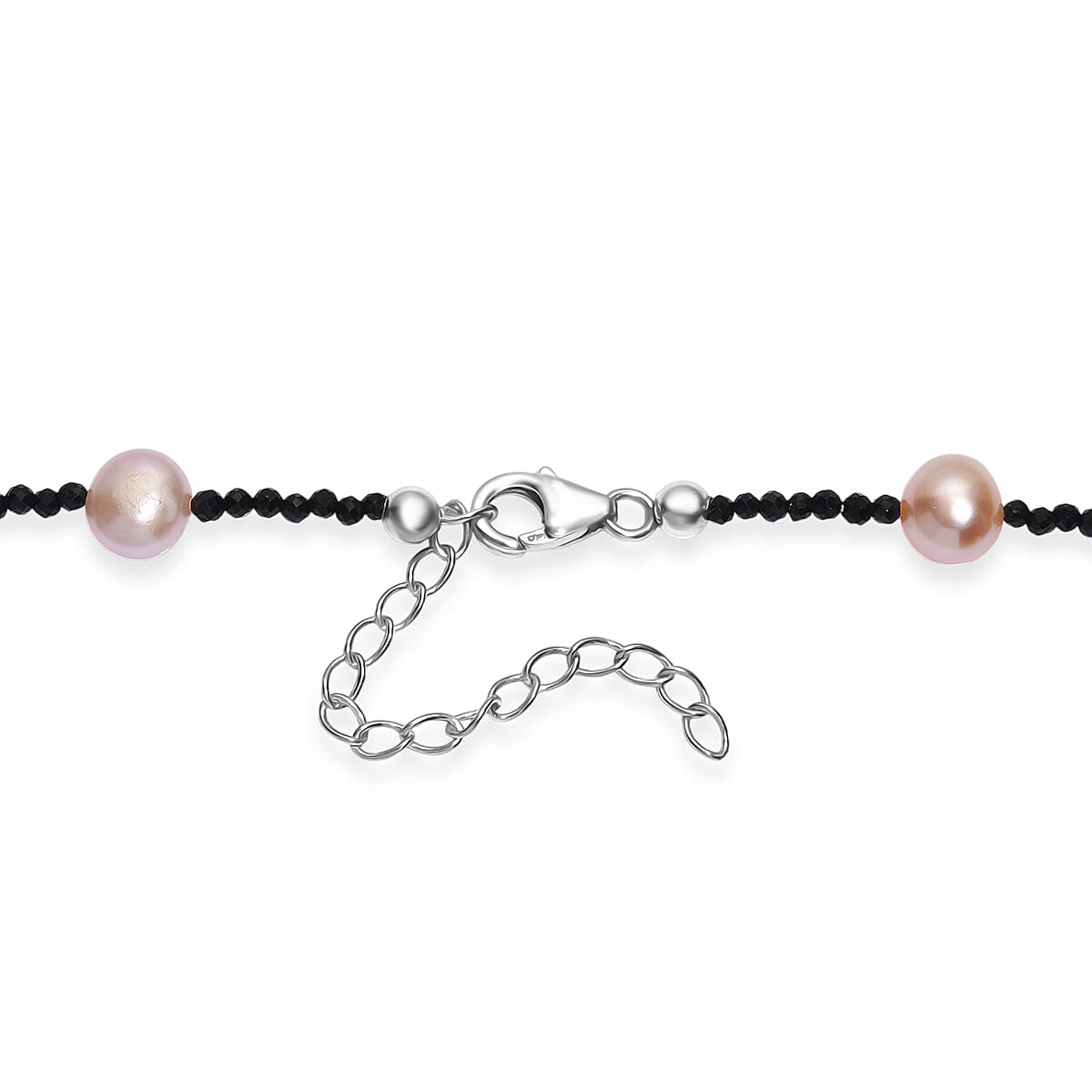 Multi Colour Fresh Water Pearl & Black Spinel Necklace (Size - 24) with Lobster Clasp in Rhodium Overlay Sterling Silver 75.00 Ct. Multi Colour Fresh Water Pearl & Black Spinel Necklace (Size - 24) with Lobster Clasp in Rhodium Overlay Sterling Silver 75.00 Ct.