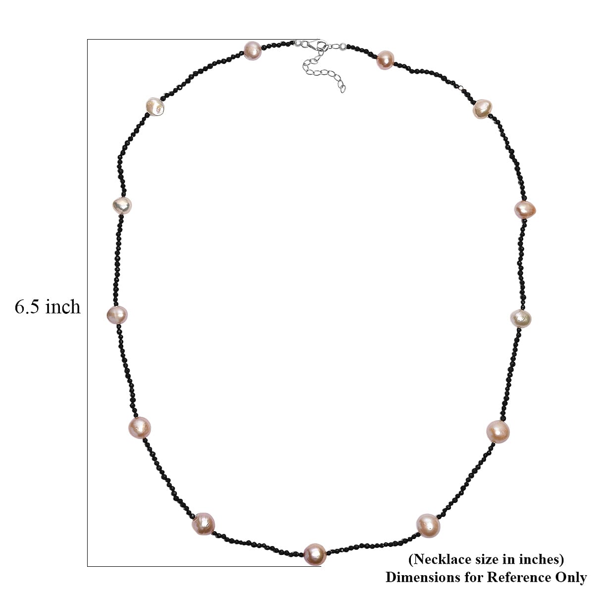 Multi Colour Fresh Water Pearl & Black Spinel Necklace (Size - 24) with Lobster Clasp in Rhodium Overlay Sterling Silver 75.00 Ct. Multi Colour Fresh Water Pearl & Black Spinel Necklace (Size - 24) with Lobster Clasp in Rhodium Overlay Sterling Silver 75.00 Ct.