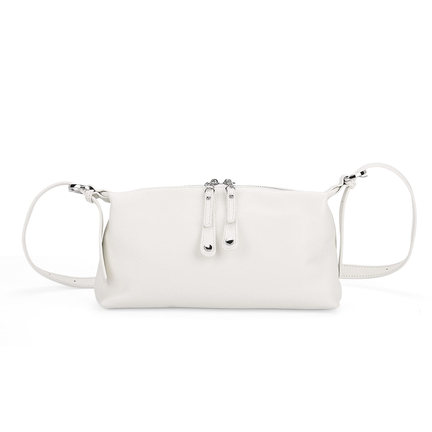 100% Genuine Leather Full Grain  Crossbody Bag with Adjustable Strap - Ivory