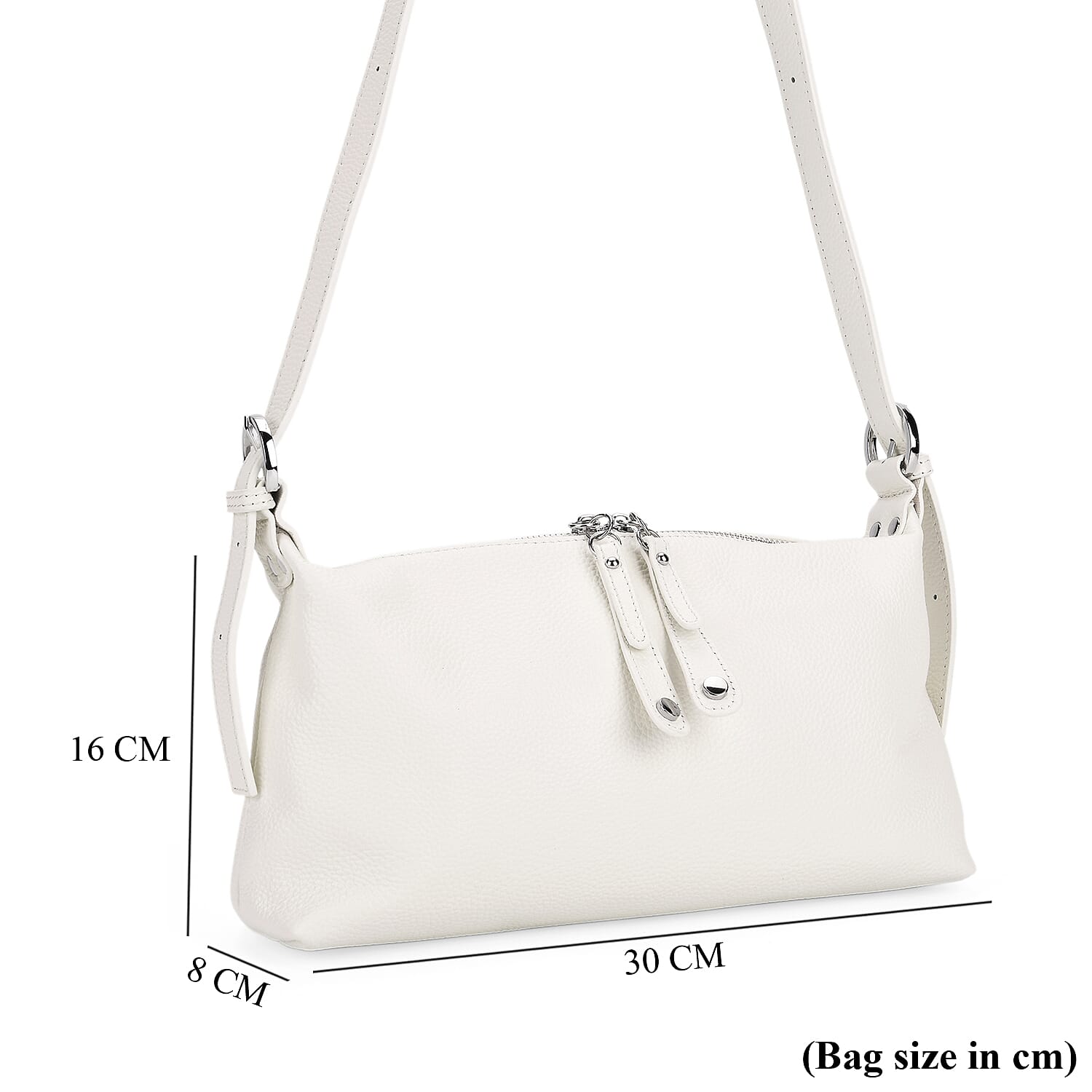 100% Genuine Leather Full Grain  Crossbody Bag with Adjustable Strap - Ivory