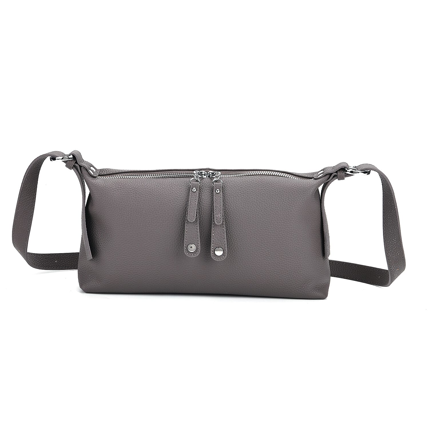 Genuine Leather Multi-Pocket Crossbody Bag with Adjustable Strap - Grey