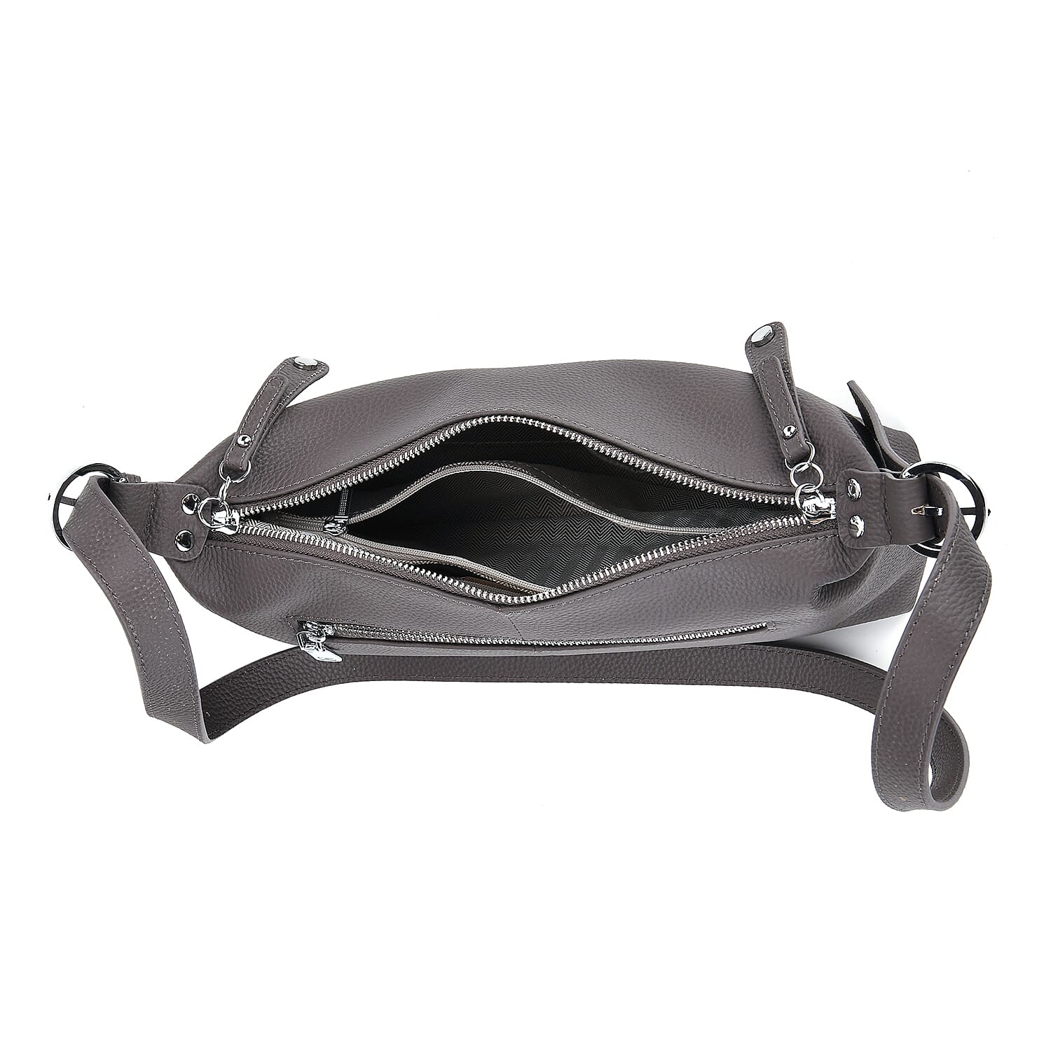 Genuine Leather Multi-Pocket Crossbody Bag with Adjustable Strap - Grey