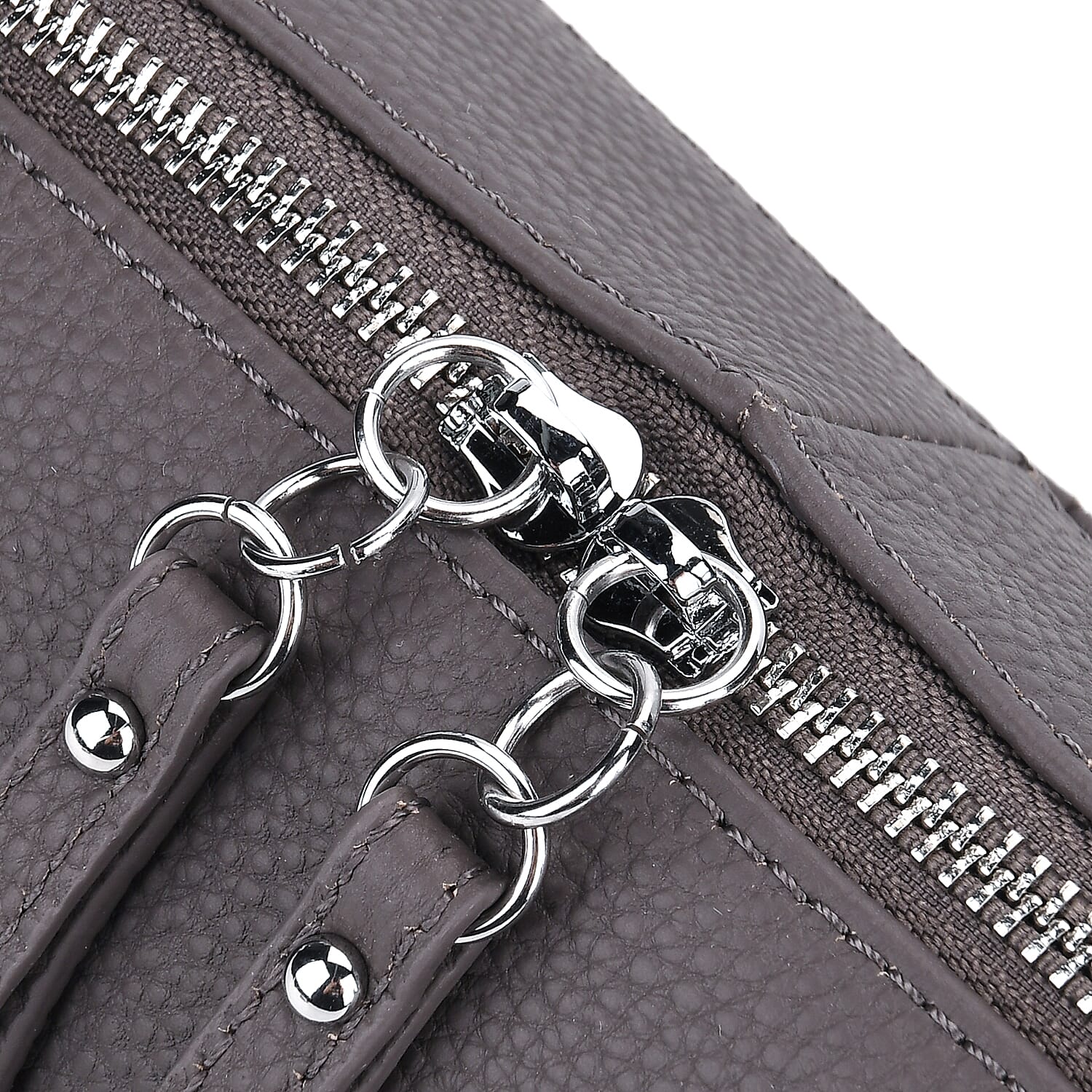 Genuine Leather Multi-Pocket Crossbody Bag with Adjustable Strap - Grey