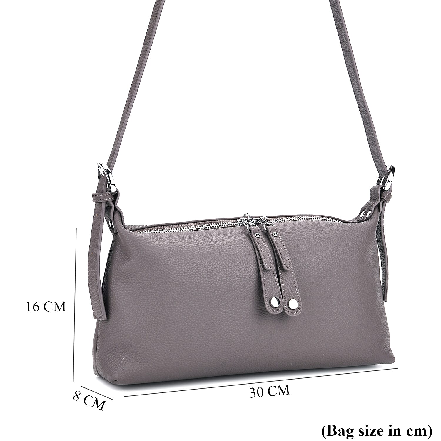 Genuine Leather Multi-Pocket Crossbody Bag with Adjustable Strap - Grey