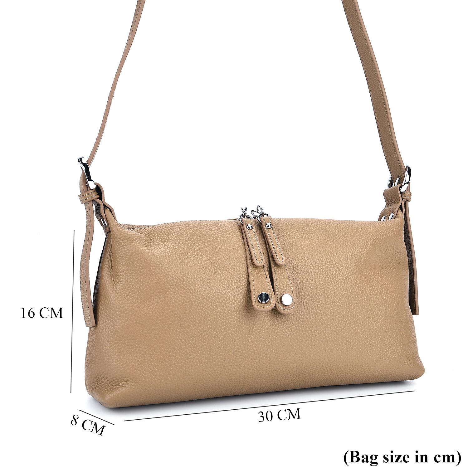 Genuine Leather Multi-Pocket Crossbody Bag with Adjustable Strap - Khaki