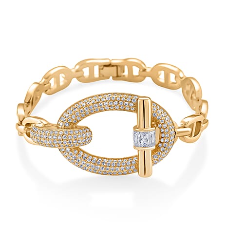 White Cubic Zirconia Bracelet (Size - 7.5) in Gold Colour Plating