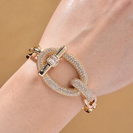 White Cubic Zirconia Bracelet (Size - 7.5) in Gold Colour Plating