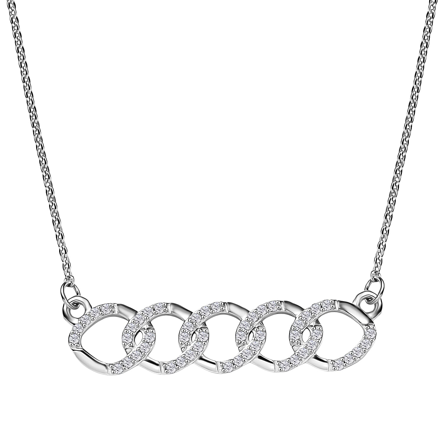 White Diamond Necklace (Size - 20) with Lobster Clasp in Rhodium Overlay Sterling Silver