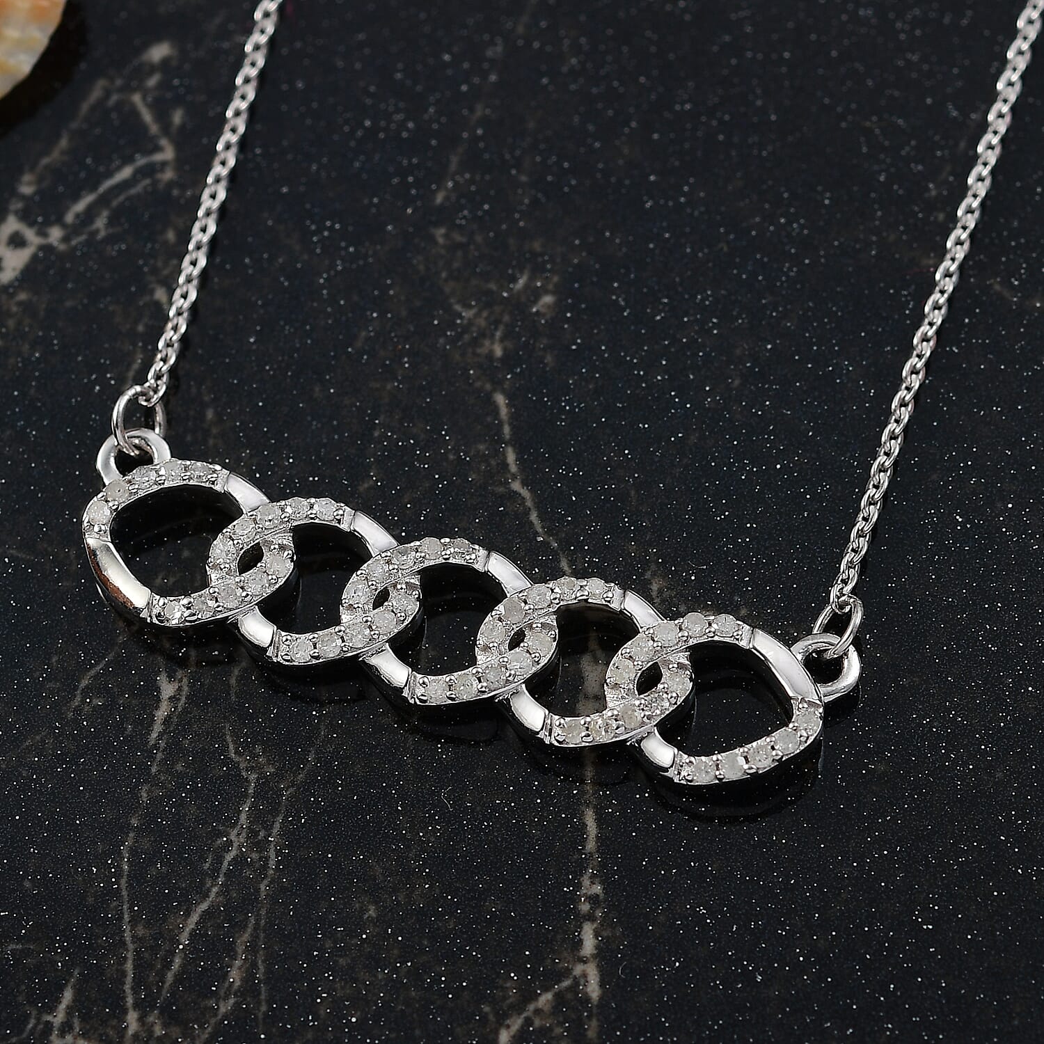 White Diamond Necklace (Size - 20) with Lobster Clasp in Rhodium Overlay Sterling Silver